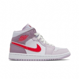 Air Jordan 1 Mid Lilla Hvid Rød Sko Dame