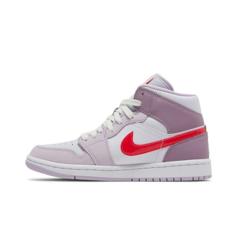 Air Jordan 1 Mid Lilla Hvid Rød Sko Dame
