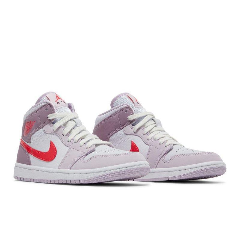 Air Jordan 1 Mid Lilla Hvid Rød Sko Dame