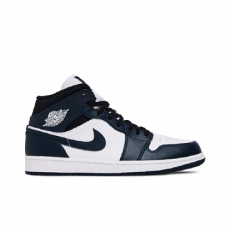 Air Jordan 1 Mid Marineblå Hvid Sort Sko Herre