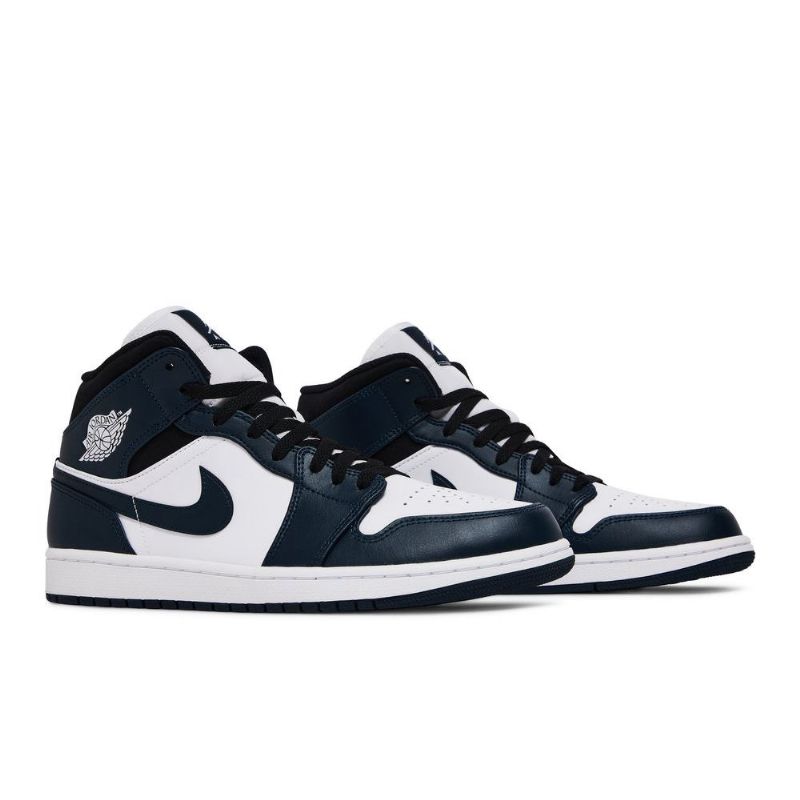 Air Jordan 1 Mid Marineblå Hvid Sort Sko Herre
