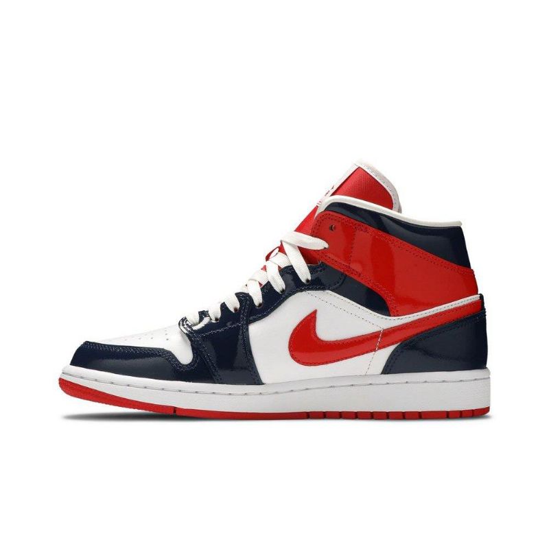 Air Jordan 1 Mid Marineblå Rød Hvid Sko Dame