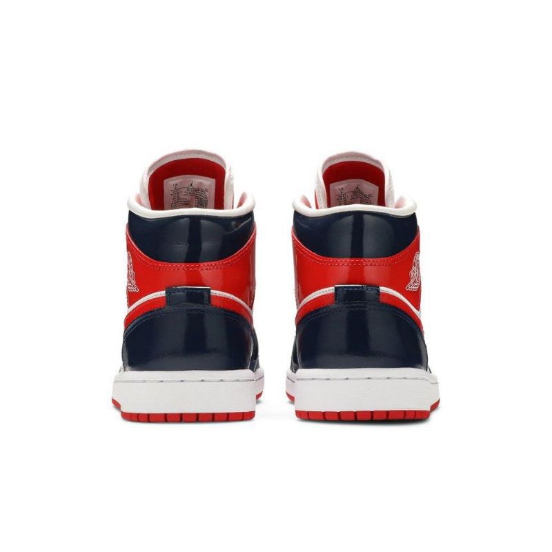 Air Jordan 1 Mid Marineblå Rød Hvid Sko Dame