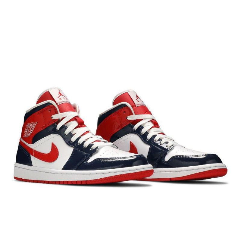 Air Jordan 1 Mid Marineblå Rød Hvid Sko Dame