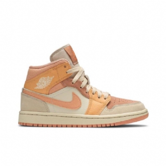 Air Jordan 1 Mid Orange Lyserød Khaki Sko Dame