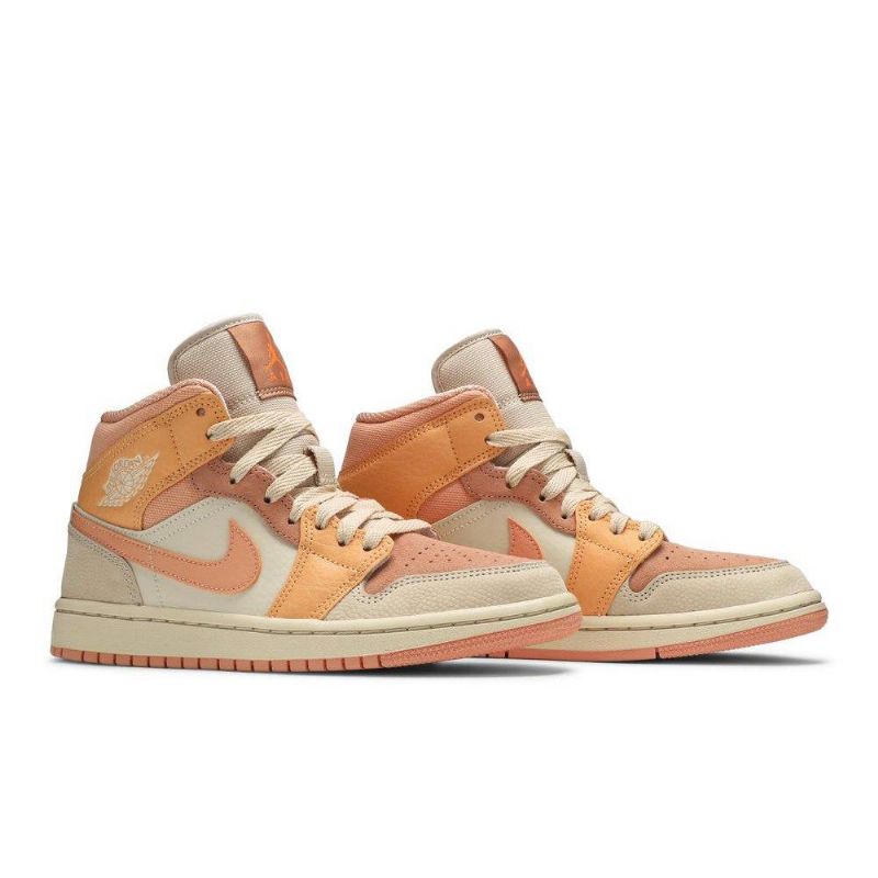 Air Jordan 1 Mid Orange Lyserød Khaki Sko Dame