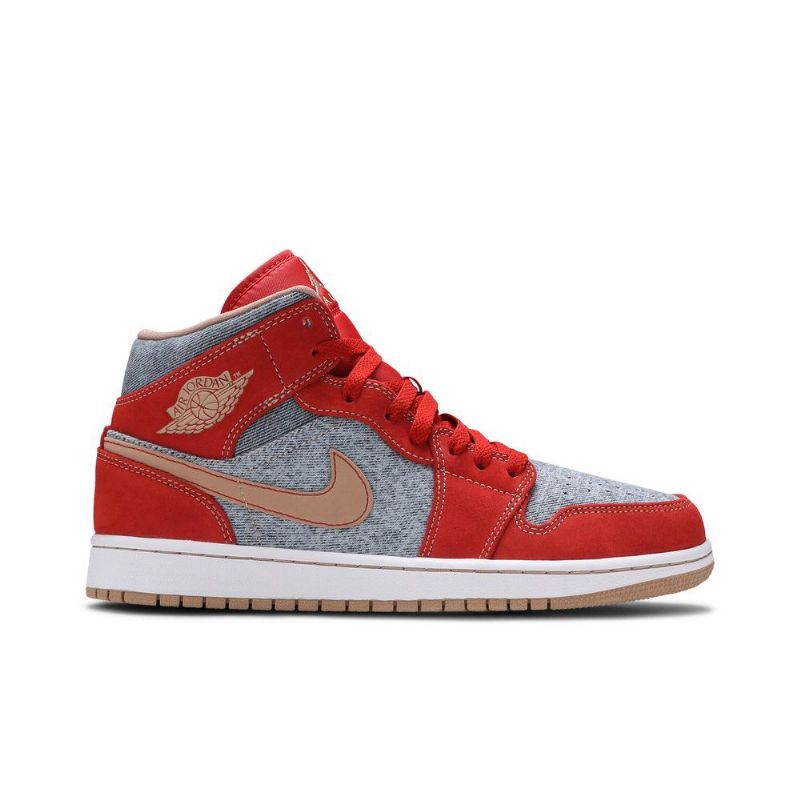 Air Jordan 1 Mid Rød Grå Hvid Sko Herre