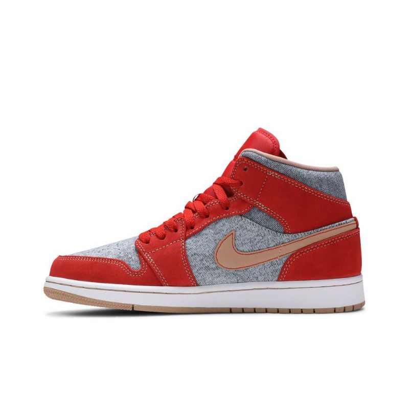 Air Jordan 1 Mid Rød Grå Hvid Sko Herre