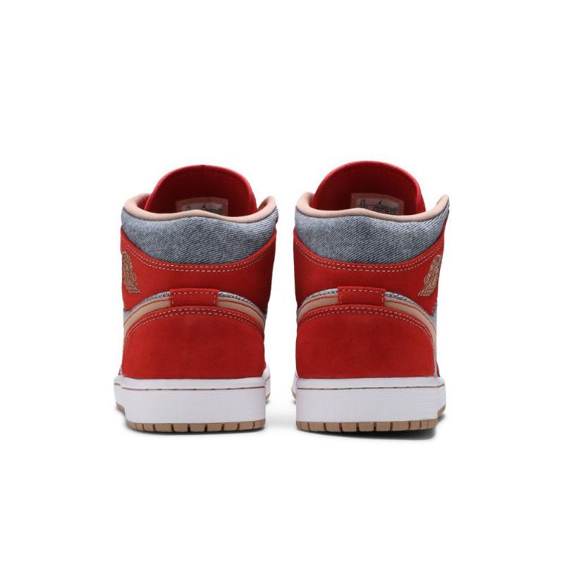 Air Jordan 1 Mid Rød Grå Hvid Sko Herre