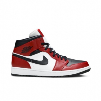 Air Jordan 1 Mid Rød Hvid Sort Sko Herre