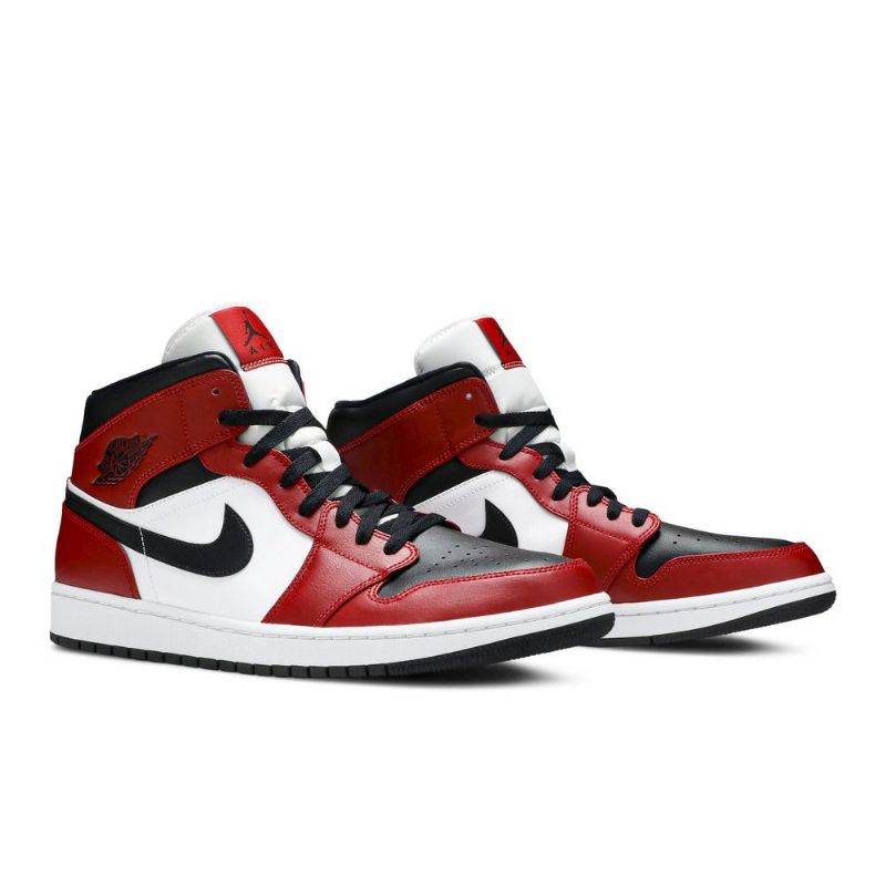 Air Jordan 1 Mid Rød Hvid Sort Sko Herre
