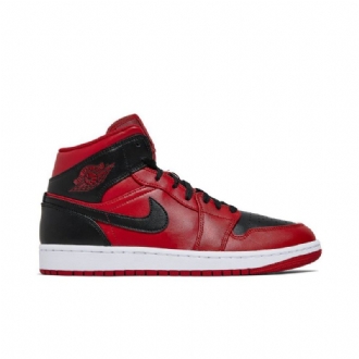 Air Jordan 1 Mid Rød Sort Hvid Sko Herre