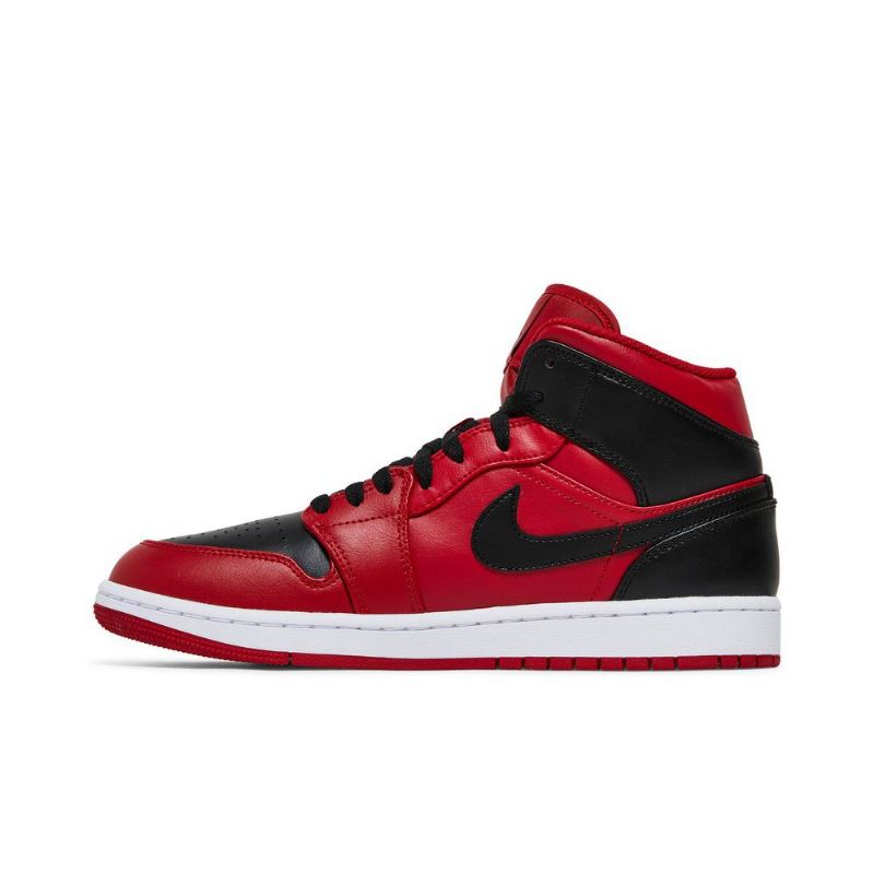 Air Jordan 1 Mid Rød Sort Hvid Sko Herre