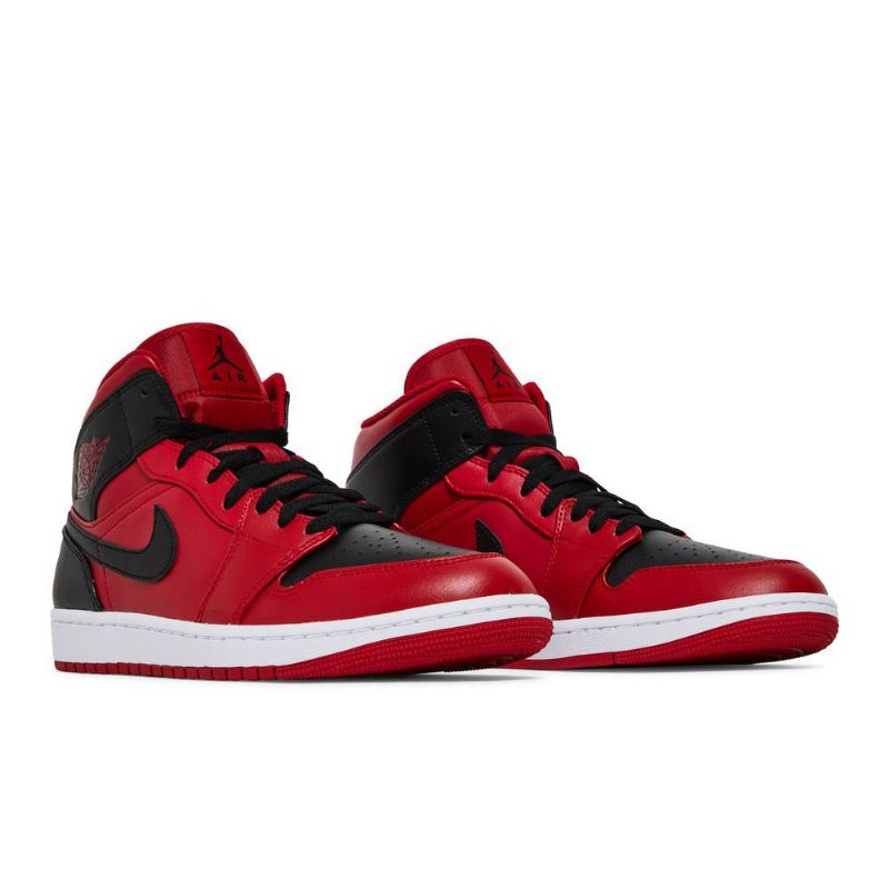 Air Jordan 1 Mid Rød Sort Hvid Sko Herre