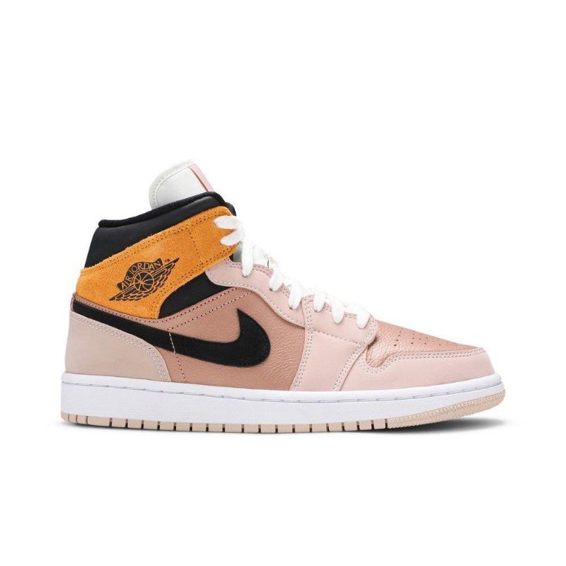 Air Jordan 1 Mid Se Beige Guld Sort Hvid Sko Dame
