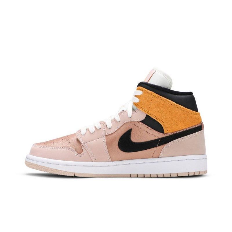 Air Jordan 1 Mid Se Beige Guld Sort Hvid Sko Dame