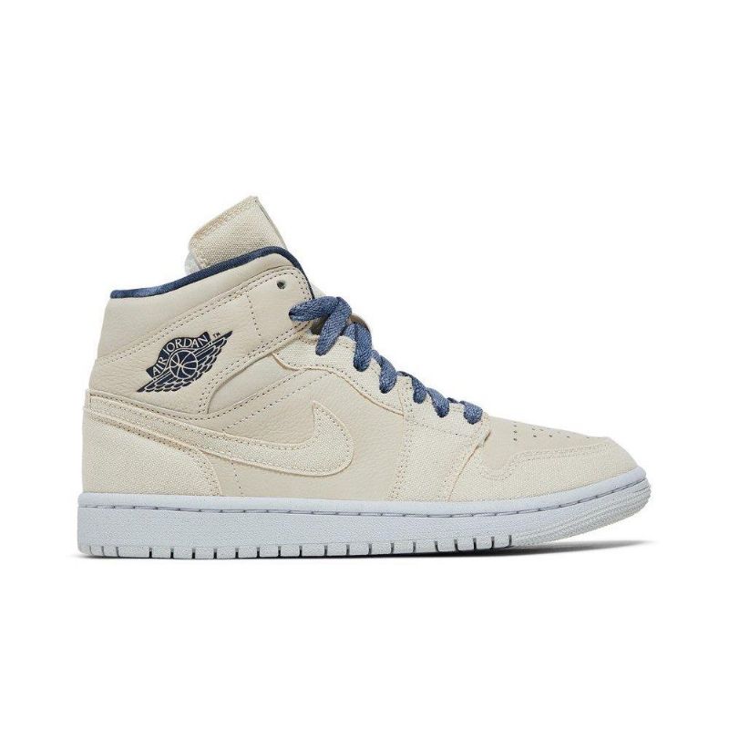 Air Jordan 1 Mid Se Beige Marineblå Sko Dame