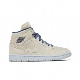 Air Jordan 1 Mid Se Beige Marineblå Sko Dame