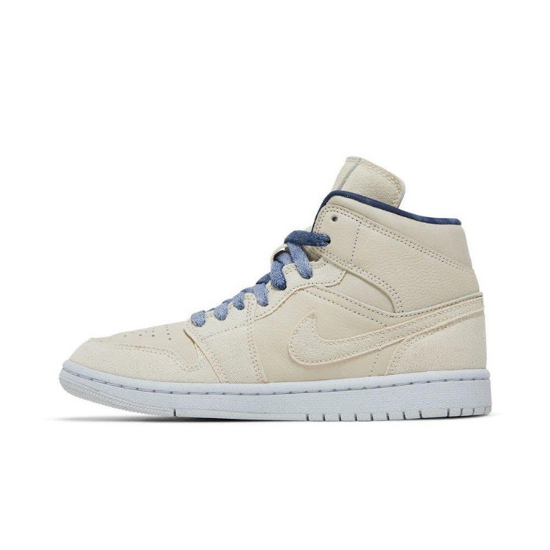 Air Jordan 1 Mid Se Beige Marineblå Sko Dame