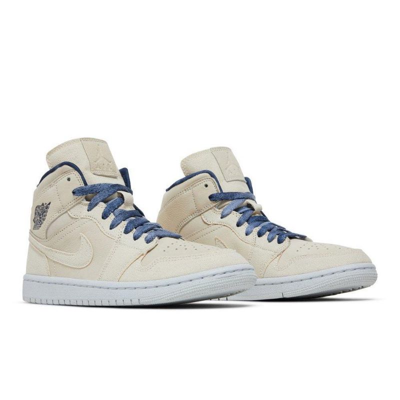 Air Jordan 1 Mid Se Beige Marineblå Sko Dame