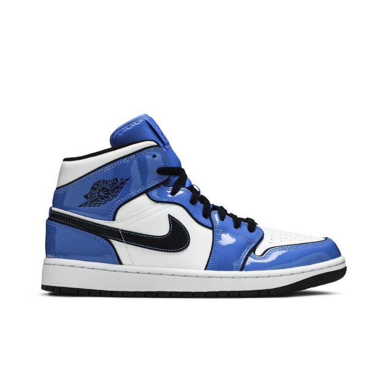 Air Jordan 1 Mid Se Blå Hvid Sort Sko Herre