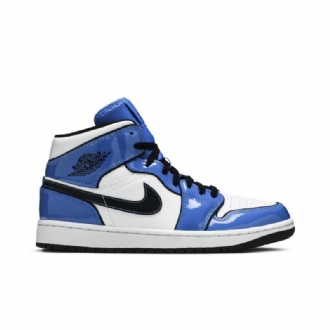 Air Jordan 1 Mid Se Blå Hvid Sort Sko Herre