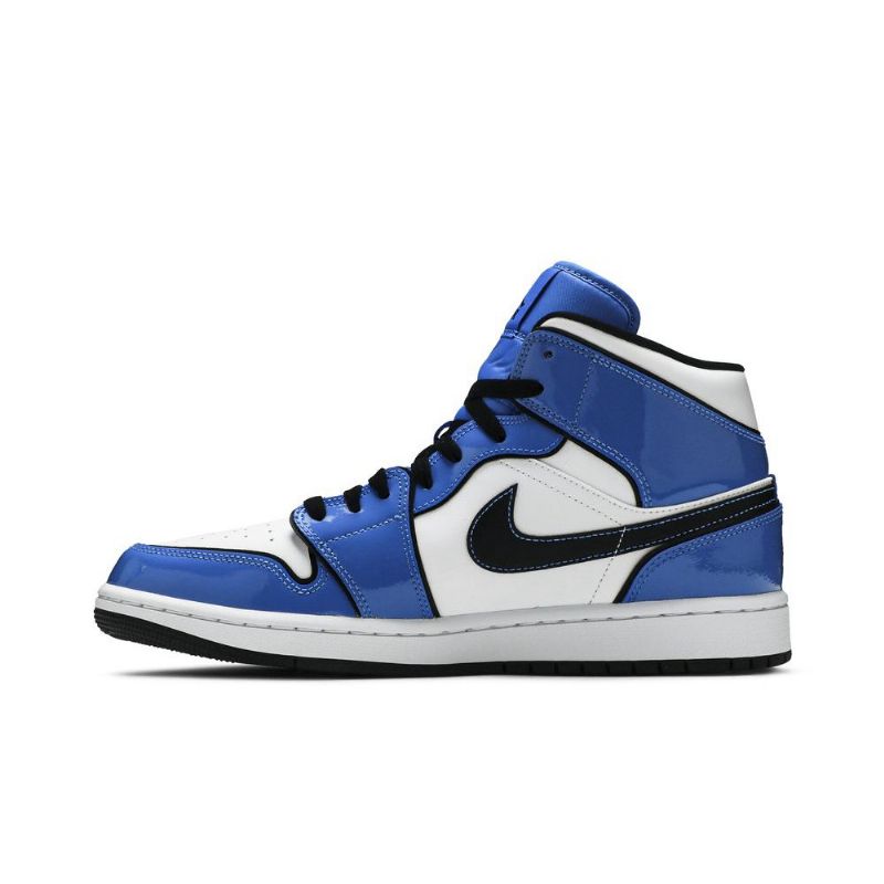 Air Jordan 1 Mid Se Blå Hvid Sort Sko Herre