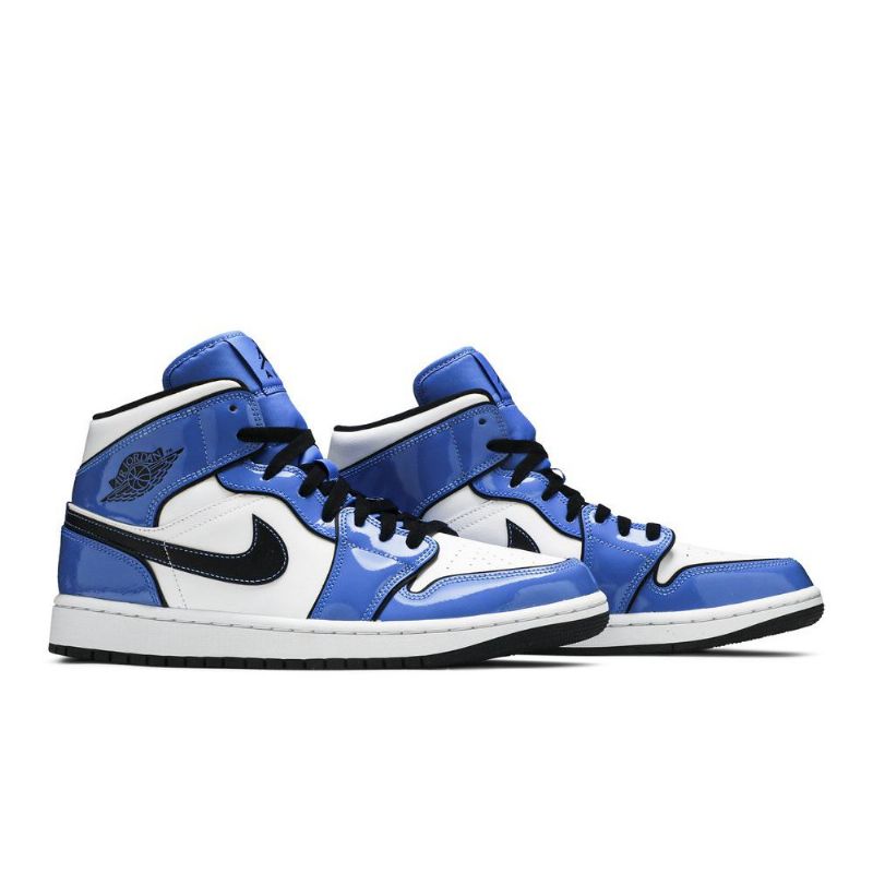 Air Jordan 1 Mid Se Blå Hvid Sort Sko Herre