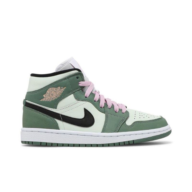 Air Jordan 1 Mid Se Grøn Sort Lyserød Sko Dame