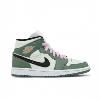 Air Jordan 1 Mid Se Grøn Sort Lyserød Sko Dame