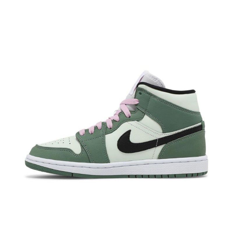 Air Jordan 1 Mid Se Grøn Sort Lyserød Sko Dame