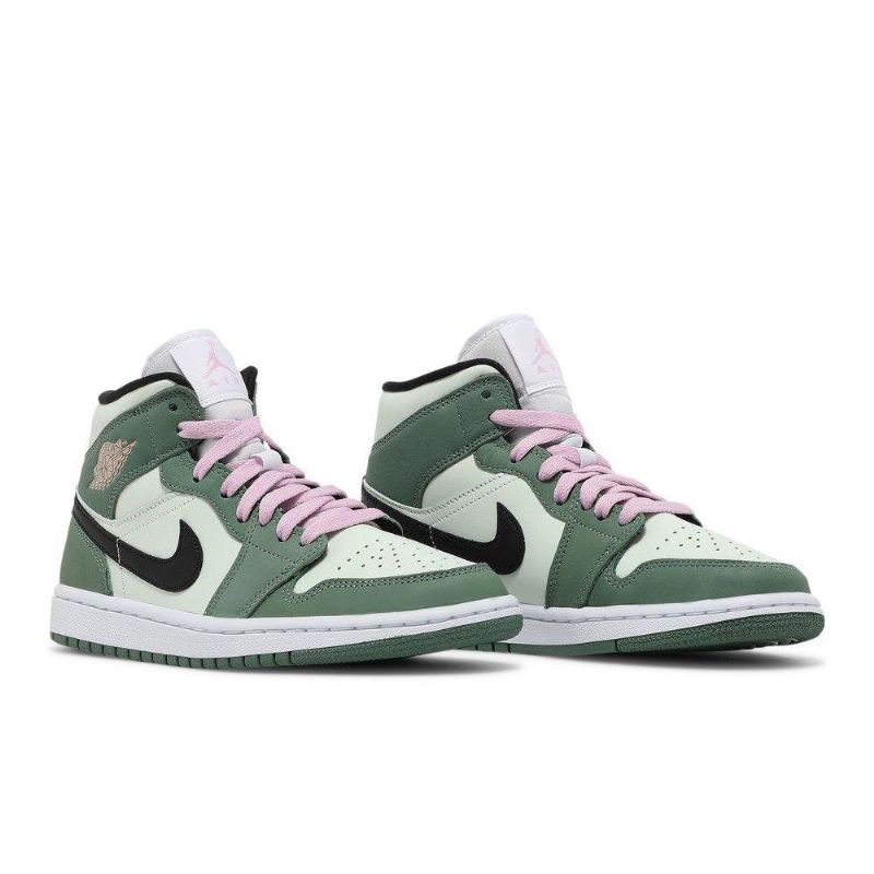 Air Jordan 1 Mid Se Grøn Sort Lyserød Sko Dame