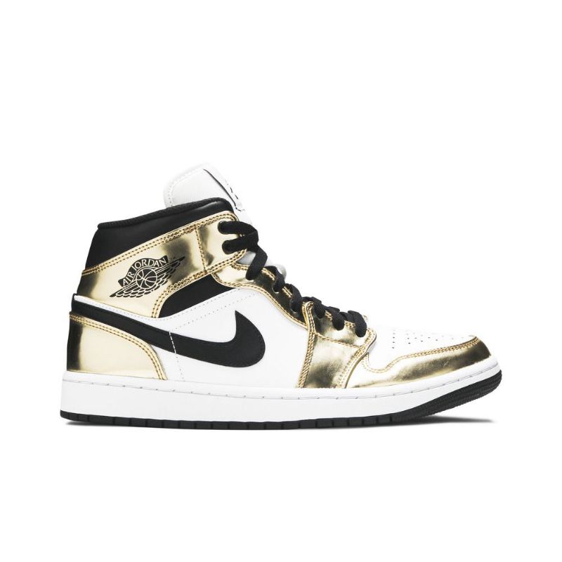 Air Jordan 1 Mid Se Guld Sort Hvid Sko Herre