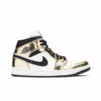 Air Jordan 1 Mid Se Guld Sort Hvid Sko Herre
