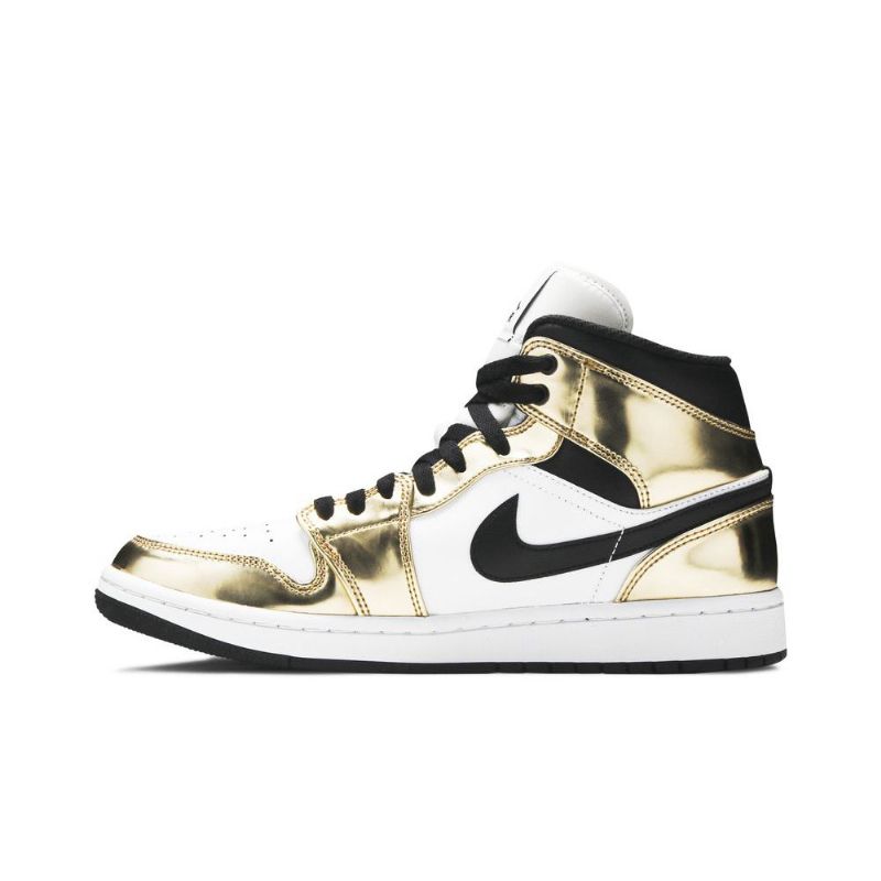 Air Jordan 1 Mid Se Guld Sort Hvid Sko Herre