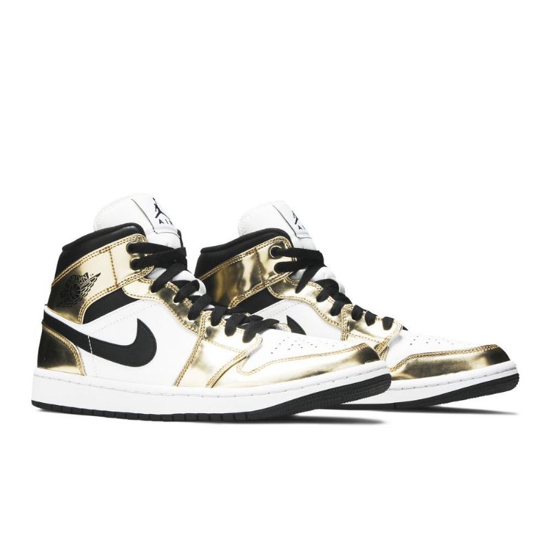 Air Jordan 1 Mid Se Guld Sort Hvid Sko Herre