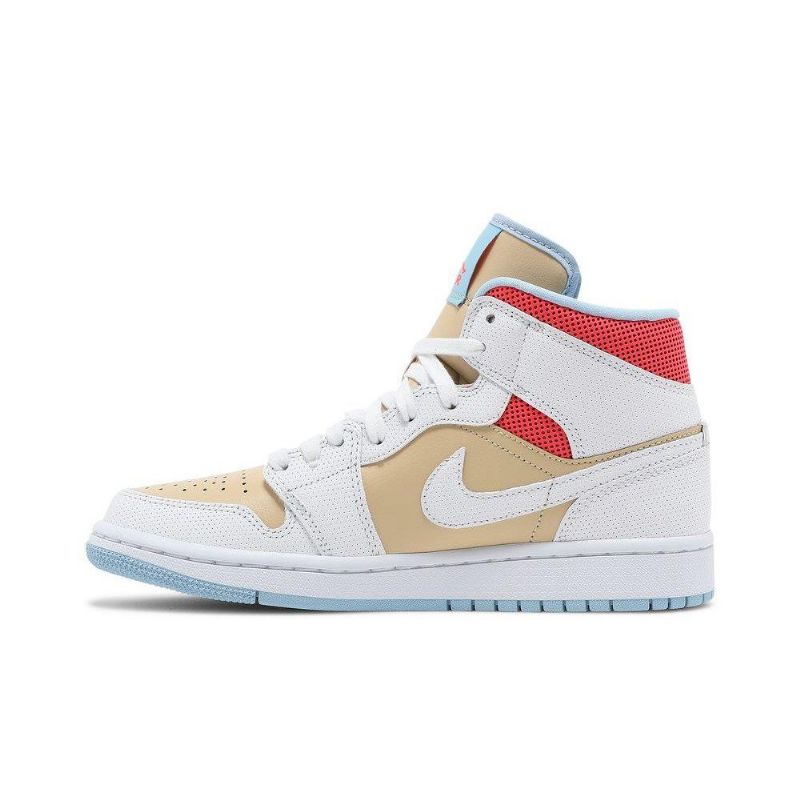 Air Jordan 1 Mid Se Hvid Brun Rød Blå Sko Dame