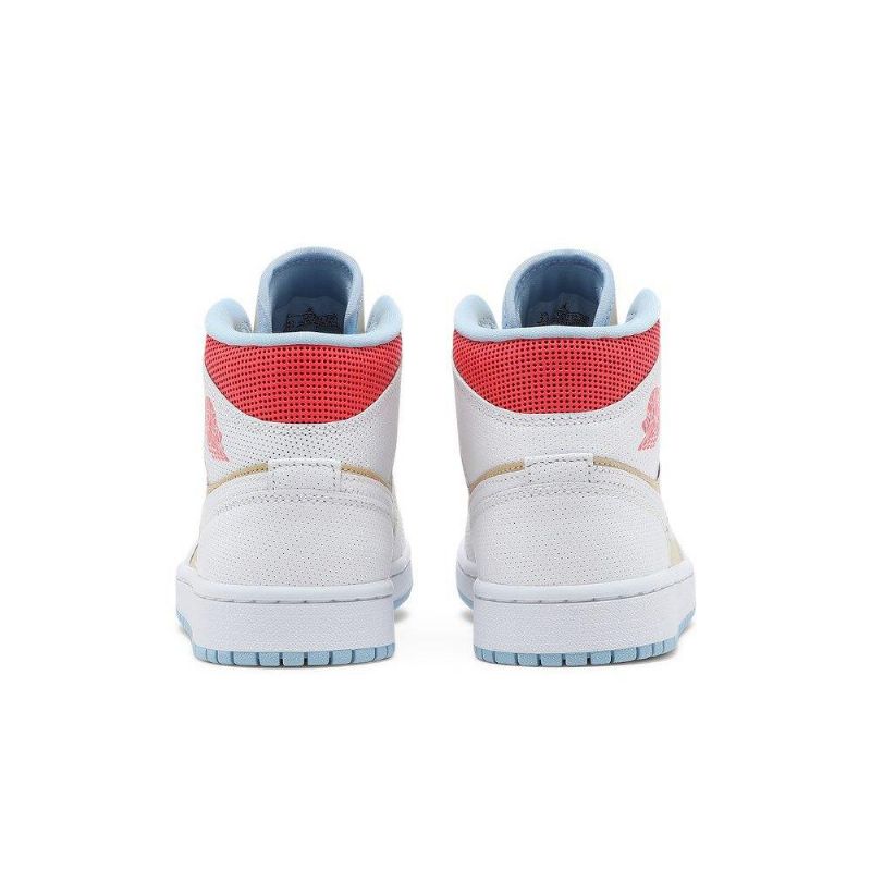 Air Jordan 1 Mid Se Hvid Brun Rød Blå Sko Dame