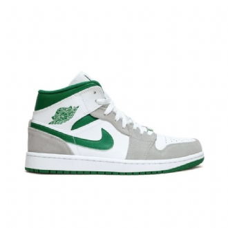 Air Jordan 1 Mid Se Hvid Grå Grøn Sko Herre