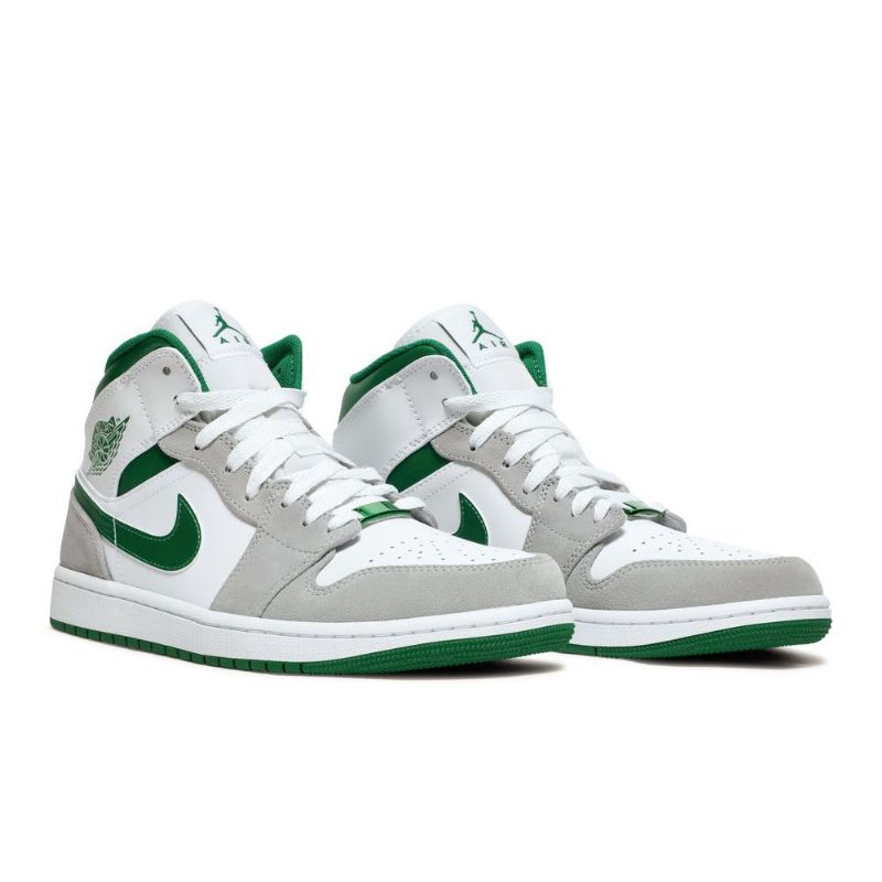 Air Jordan 1 Mid Se Hvid Grå Grøn Sko Herre