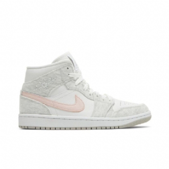 Air Jordan 1 Mid Se Hvid Grå Lyserød Sko Dame