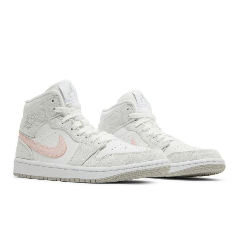 Air Jordan 1 Mid Se Hvid Grå Lyserød Sko Dame