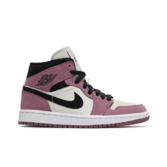 Air Jordan 1 Mid Se Hvid Lyserød Sort Sko Dame