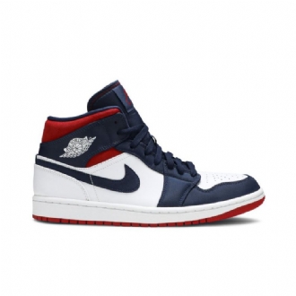 Air Jordan 1 Mid Se Hvid Marineblå Rød Sko Herre