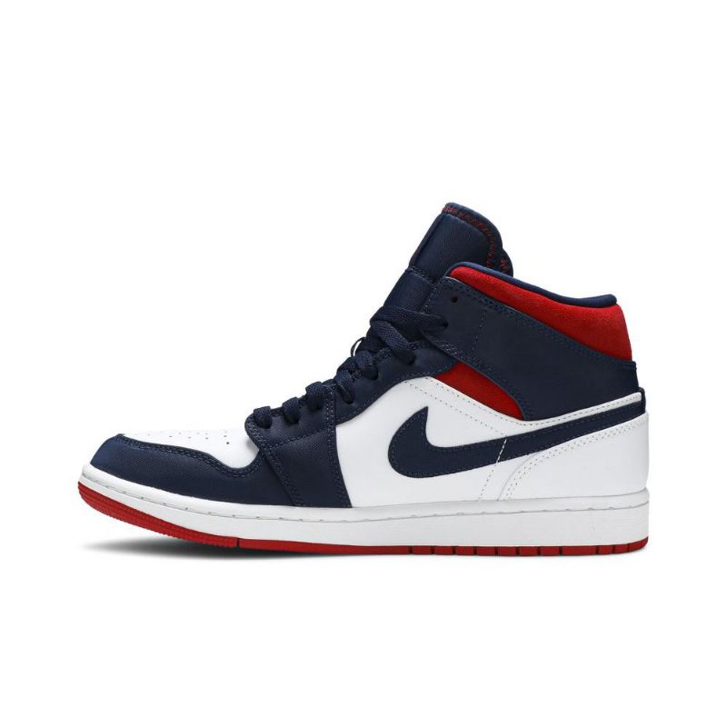 Air Jordan 1 Mid Se Hvid Marineblå Rød Sko Herre