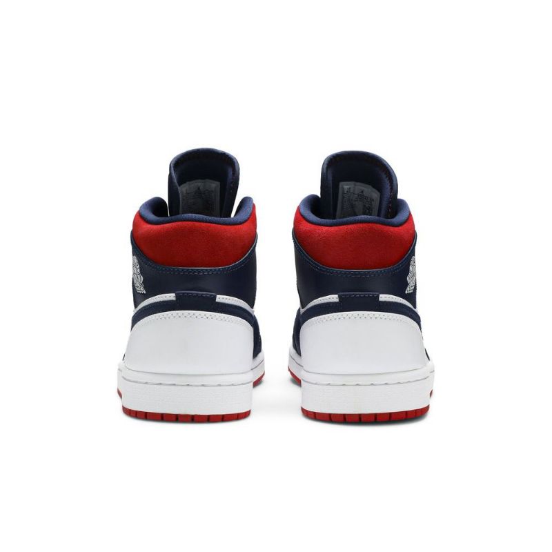 Air Jordan 1 Mid Se Hvid Marineblå Rød Sko Herre