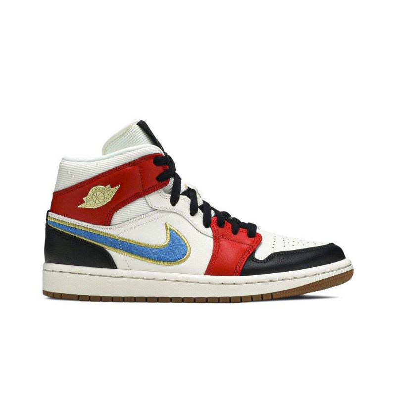Air Jordan 1 Mid Se Hvid Rød Sort Guld Sko Dame