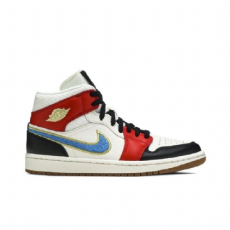 Air Jordan 1 Mid Se Hvid Rød Sort Guld Sko Dame