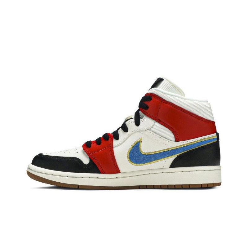 Air Jordan 1 Mid Se Hvid Rød Sort Guld Sko Dame