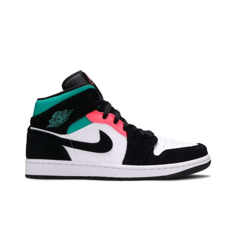 Air Jordan 1 Mid Se Hvid Sort Blå Lyserød Sko Herre